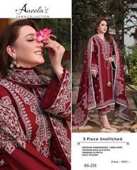 Aneela Summer Collection 2026 3 Piece Unstitched Embroidered Lawn Suit with Digital Printed Dupatta