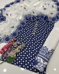 2K26 Heavy Embroidered Lawn 3 Piece Unstitched Suit with Chiffon Dupatta