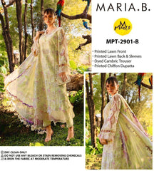 Maria B Butterfly MPT-2901 3 Piece Unstitched Lawn Suit with Embroidered Chiffon Dupatta