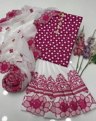 2K26 Heavy Embroidered Lawn 3 Piece Unstitched Suit with Chiffon Dupatta