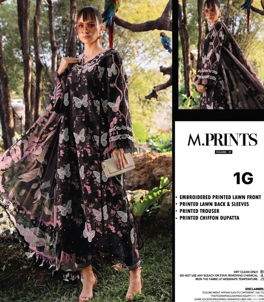 Maria B Butterfly MPT-2901 3 Piece Unstitched Lawn Suit with Embroidered Chiffon Dupatta