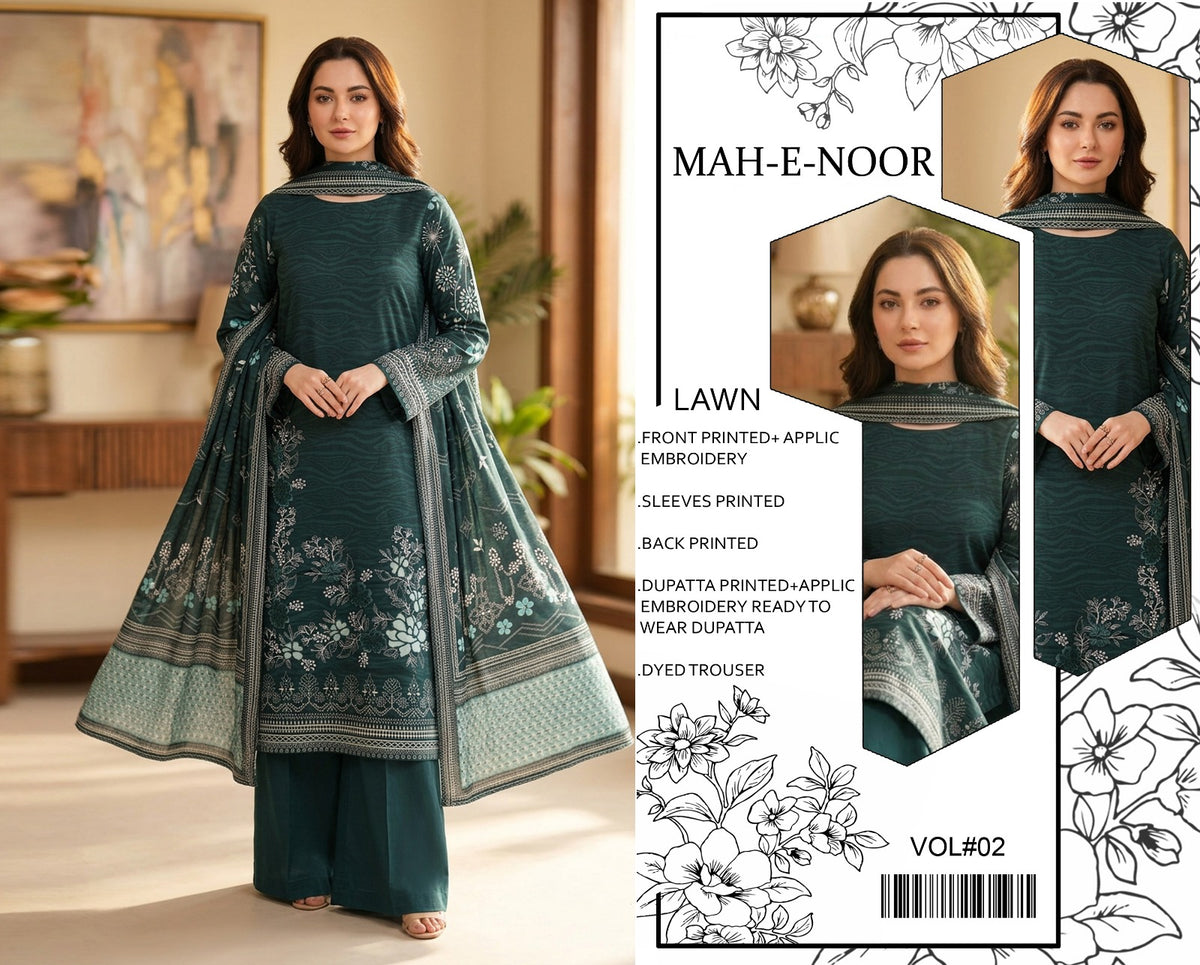 Mah-E-Noor Lawn Fancy 3 Piece Suit