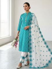 2K26 Heavy Embroidered Lawn 3 Piece Unstitched Suit with Chiffon Dupatta