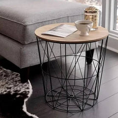 Metal Wire Removable Wooden Top Coffee Table
