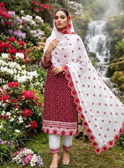 2K26 Heavy Embroidered Lawn 3 Piece Unstitched Suit with Chiffon Dupatta
